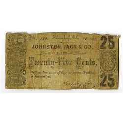 Johnston, Jack & Co., Bankers, October 1862 Obsolete Scrip Note.