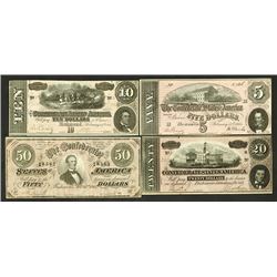 Confederate States of America, 1864 High grade Banknote Quartet.