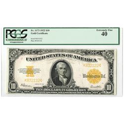 U.S. Gold Certificate, $10, 1922, Fr#1173 Issued Gold Note.