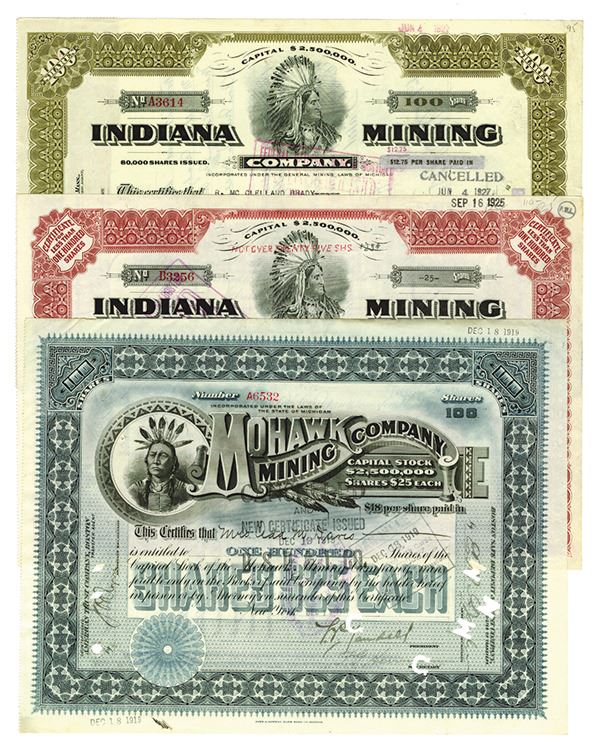 Mohawk Indiana Indiana Mining Co. and Mohawk Mining Co. ca.1919-1925 Issued Stock ...