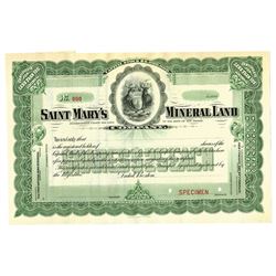 Saint Mary's Mineral Land Co. ca.1900-1910 Specimen Stock Certificate