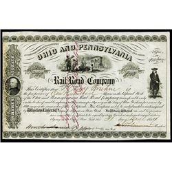 Ohio and Pennsylvania Railroad Co.,1854 Stock Certificate.