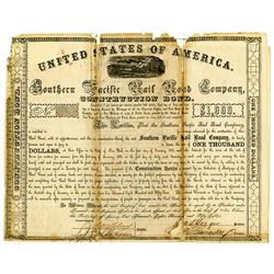 Southern Pacific Rail Road Co., 1858 Issued Bond - possibly Unique.