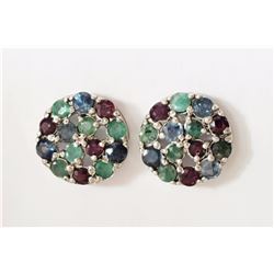 #7-STERLING SILVER RUBY AND EMERALD STUD