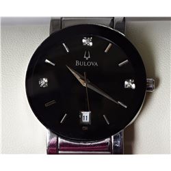 #8-BULOVA STAINLESS STEEL DIAMOND WATCH