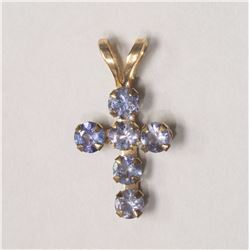 #12-10KT YELLOW GOLD TANZANITE CROSS
