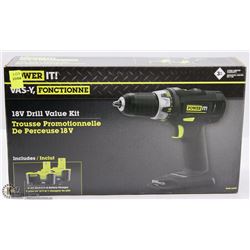NEW POWER IT 18V CORDLESS DRILL W/ 2 BATTERIES &