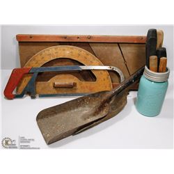 BOX OF ASST VINTAGE HAND TOOLS