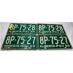 LOT OF 4 ALBERTA 1968 LICENSE PLATES