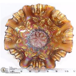 AMETHYST CARNIVAL GLASS RUFFLED EDGE BOWL