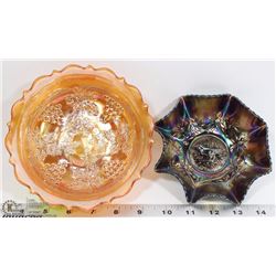 AMETHYST CARNIVAL GLASS BIRD DISH WITH MARIGOLD