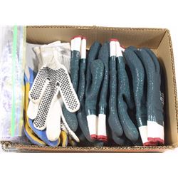 BOX FULL OF NEW WORK GLOVES AND BAG