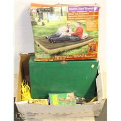 LARGE BOX OF CAMPING GEAR INCLUDING