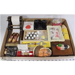 FLAT OF VINTAGE ITEMS PERMA TWEEZ, CLEAR YO-YO