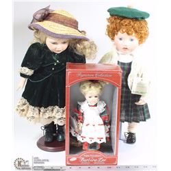 SET OF 3 COLLECTIBLE PORCELAIN DOLLS W/TAGS
