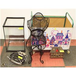 VINTAGE TOY BOX ON WHEELS SOLD WITH METAL WOMAN