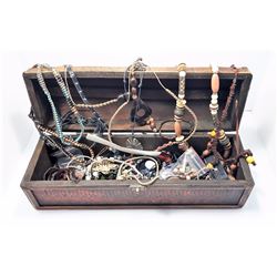 #6 - WOODEN TREASURE CHEST BOX & CONTENTS