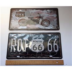 #12 - LOT OF 2 VINTAGE STYLE TIN VANITY PLATES