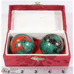 SET OF HAND PAINTED CHINESE MUSICAL BALLS IN CASE