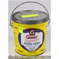 VINTAGE GAINERS SUPERIOR PURE LARD TIN