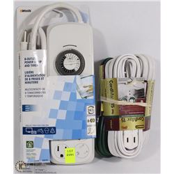LOT WITH ELECTRICAL CORDS AND 8 OUTLET SURGE