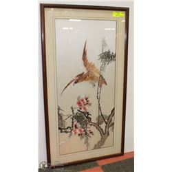 LARGE ORIGINAL SILK EMBROIDERED FRAMED ARTPIECE