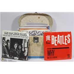 52 ASSORTED 45RPM RECORDS IN COLLECTOR
