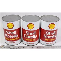 3 VINTAGE SHELL ROTELLA ONE LITRE MOTOR OIL