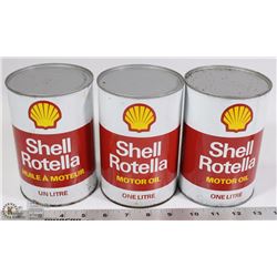 3 VINTAGE SHELL ROTELLA ONE LITRE MOTOR OIL