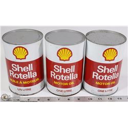 3 VINTAGE SHELL ROTELLA ONE LITRE MOTOR OIL