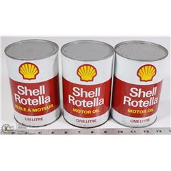 3 VINTAGE SHELL ROTELLA ONE LITRE MOTOR OIL
