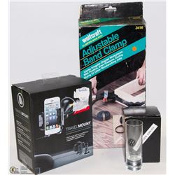 LOT OF VW SHOT GLASSES ,DASH MOUNT FOR CELL