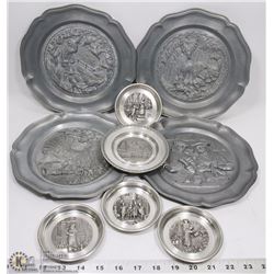 LOT OF 9 VINTAGE SIGNED GERMAN PEWTER PLATES