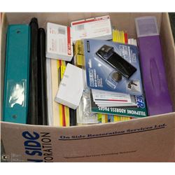 LARGE BOX OF OFFICE SUPPLIES & STATIONARY