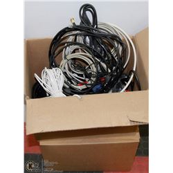2 BOXES WITH ASSORTED CABLES INCL TV, COMPUTER