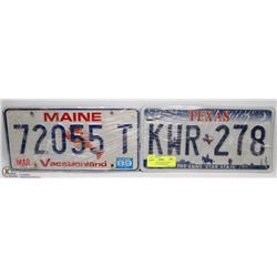 LOT OF 2 COLLECTOR LICENSE PLATES INCL TEXAS,MAINE