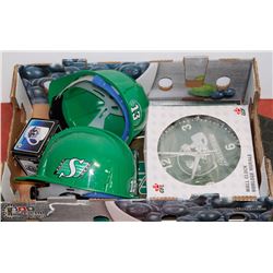 SASK ROUGHRIDERS NEW CLOCK +2 WORK HELMETS+FLAG
