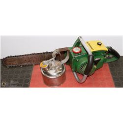ANTIQUE JOHN DEERE CHAIN SAW WITH GAS CAN