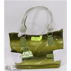 GREEN SNAKESKIN STYLE HANDBAG SIDE BUCKLES