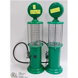 SET OF 2 GREEN FUEL PUMP LIQUOR DISPENSERS -
