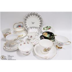 BOX OF ASST BONE CHINA CUPS & SAUCERS