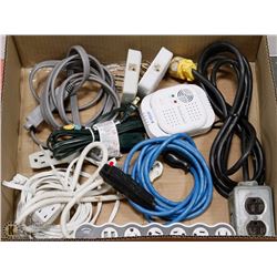 BOX OF EXTENSION CORDS, POWERBAR,