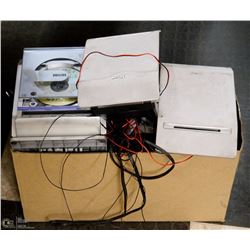 BOX OF ELECTRONICS INCLUDING SPEAKERS, CDS,