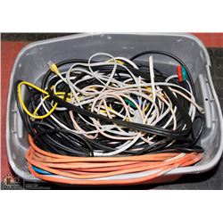 TOTE WITH ASSORTED MISC. ELECTRICAL CORDS