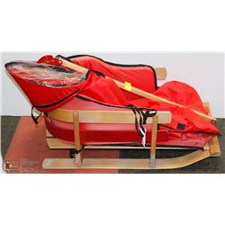 CHILDRENS PELICAN WOOD SLED W/ LINING & HOOD COVER