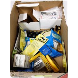 BOX OF ASST BLADES, BITS, AND FASTENERS