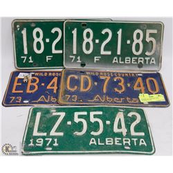 BUNDLE OF 5 VINTAGE  ASST LICENSE PLATES