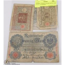LOT OF 5 GERMAN BANK NOTES 5000 MARKS, 20 MARKS