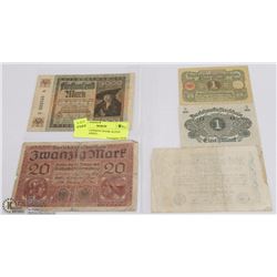 LOT OF 5 GERMAN BANK NOTES TWO (1 MARKS) ,
