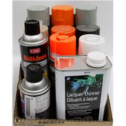 FLAT OF ASST LUBRICANTS, CLEANERS, MARKING PAINT &